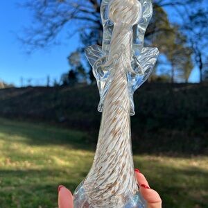 Signed Joe DeAnda Clear Blown Glass White Swirl With Gold Specks Angel Rare 9"